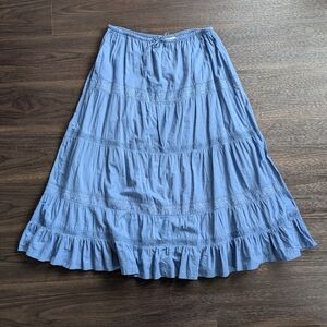 St. John’s Bay Dusty Blue Cotton Tiered Maxi Skirt XL Cottagecore Boho